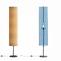 Modern Floor Lamps With Beige Cylindrical Fabric Shade And Blue Grid Pattern Shade On Black Base
