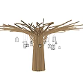 Garden Ornament Tree Like Wooden Stick Structure With Extended Branches Hanging Metal Birdcages
