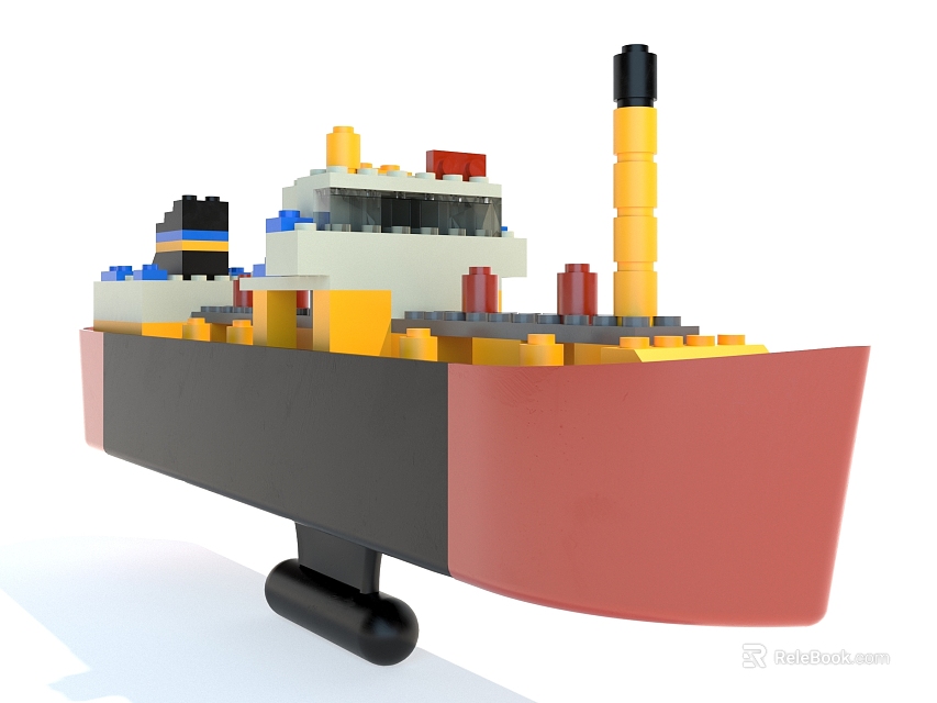 Building Blocks Ship Model With Red Black Hull Yellow Chimney And Cabins 3d model 