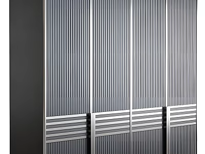 Modern Silver Wardrobe with Vertical Stripes and Multi door Design 3d model