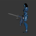 Humanoid Blue Robot Character With Armored Body And Sci Fi Weapon 3d model