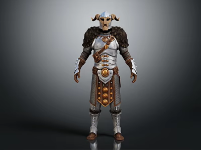 Fantasy Horned Creature Character In Armored Warrior Outfit With Metal And Leather Details 3d model