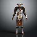 Fantasy Horned Creature Character In Armored Warrior Outfit With Metal And Leather Details