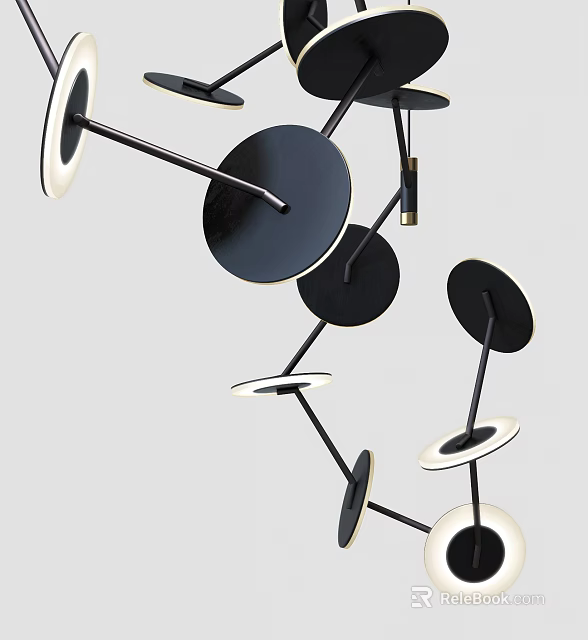 Modern Artistic Chandelier With Black And White Circular Geometric Design Elements 3d model 