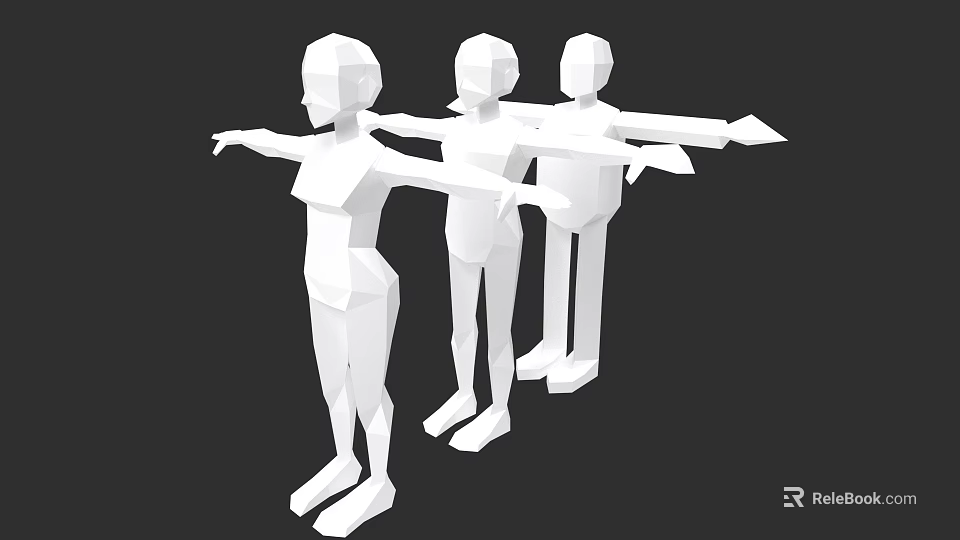 Low Poly White Game And Film Characters In Standing Pose With Arms Outstretched 3d model 