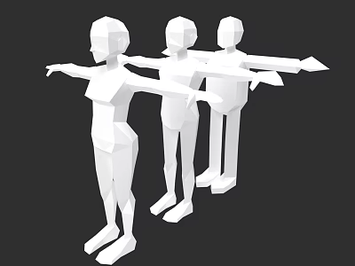 Low Poly White Game And Film Characters In Standing Pose With Arms Outstretched 3d model