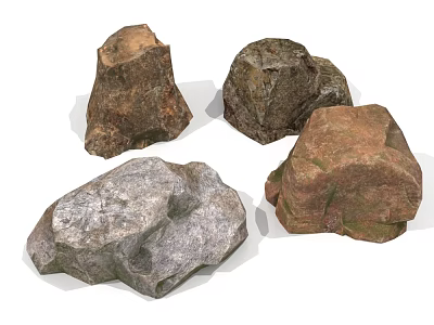 Natural Stone And Wood Decorative Pieces With Various Textures And Shapes 3d model