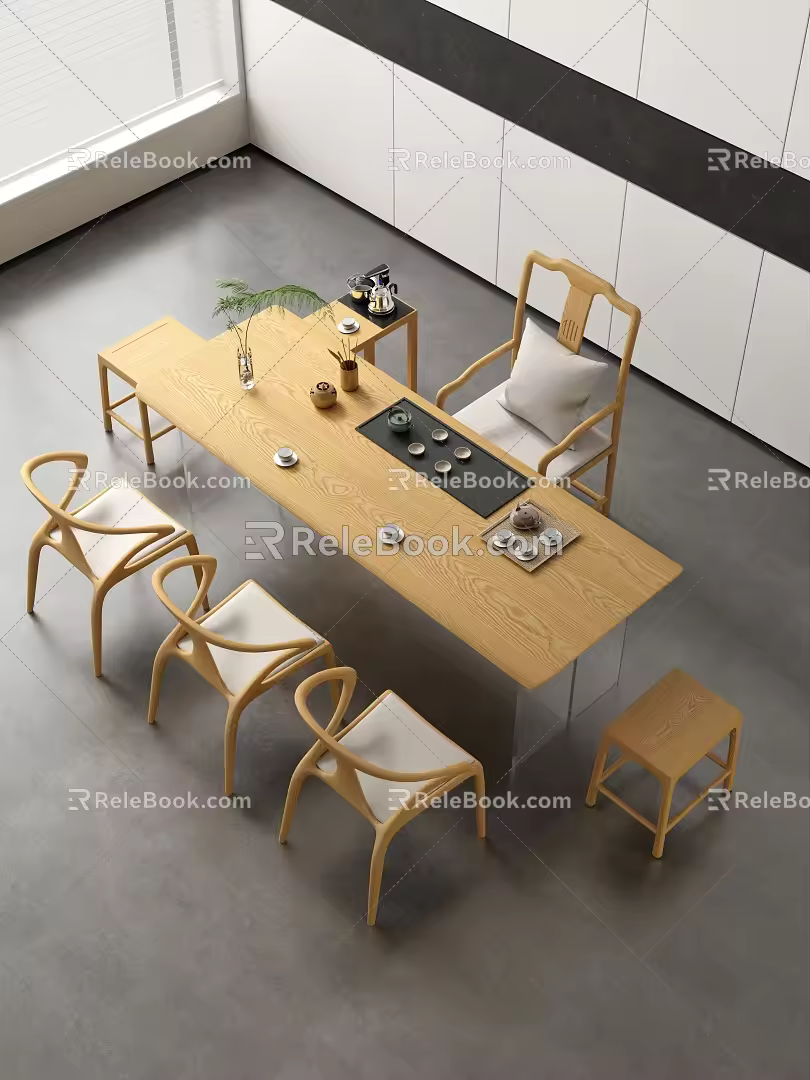 Cream Style Large Board Table Tea Table and Chair Combination Tea Table Tea Table Tea Room Tea Table Balcony Tea Table 3d model