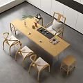 Cream Style Large Board Table Tea Table and Chair Combination Tea Table Tea Table Tea Room Tea Table Balcony Tea Table 3d model