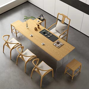 Cream Style Large Board Table Tea Table and Chair Combination Tea Table Tea Table Tea Room Tea Table Balcony Tea Table 3d model