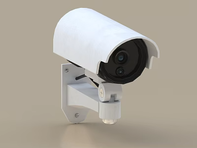 High Quality Projection Security Camera With White Housing And Black Lens Mounting Bracket 3d model