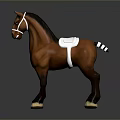 3D Rendered Brown Horse Model With White Patch And Bridle Standing On Smooth Surface
