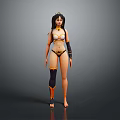 3D Fantasy Female Character With Golden Headdress Black Hair And Decorative Armor