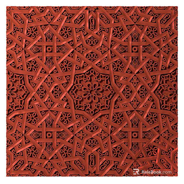 Red Embossed Wall Decor With Intricate Geometric Patterns And Floral Motifs 3d model