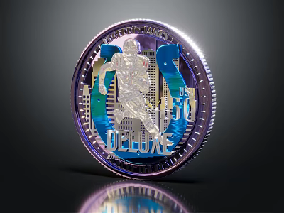 Silver Deluxe Jewelry Coin with Athlete Design and City Skyline Details 3d model