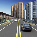 Urban Road Facilities Featuring Bus Stops Lane Markings And Vehicles Near High Rise Buildings