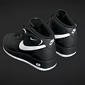 Stylish Black High Top Leather Shoes With White Swoosh Lace Up Strap Design