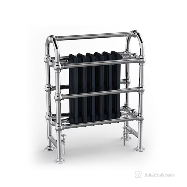 Modern Bathroom Cabinet Rack With Chrome Metal Frame And Black Panels 3d model 