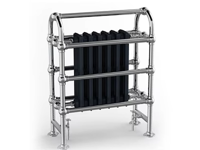 Modern Bathroom Cabinet Rack With Chrome Metal Frame And Black Panels 3d model