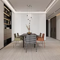 Modern Open Living And Dining Room Interior With TV Wall Bookshelves Sofa Dining Table Chairs