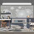 Cozy Kids Room Interior With Dandelion Wallpaper Stuffed Toys And Building Blocks