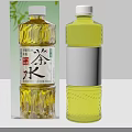 Two Transparent Tea Drink Bottles Featuring Yellow Liquid and Text Labels