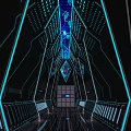 Futuristic Elevator Corridor With Blue LED Lighting Geometric Structures And Modern Design
