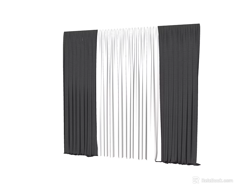 Black And White Curtains With Vertical Pleats Design For Home Decoration 3d model 