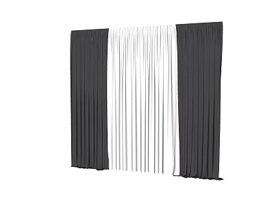 Black And White Curtains With Vertical Pleats Design For Home Decoration 3d model