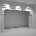 Classic Wooden Door Arch with Intricate Carvings White Walls and Patterned Floor