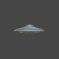 Silver Disc Shaped UFO With Illuminated Base Lights Against Dark Background 3d model