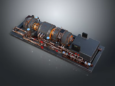 Industrial Mechanical Equipment With Cylindrical Components Piping System And Metal Base 3d model