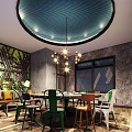 Modern Restaurant Interior Design With Open Layout Bar Counter And Green Plants