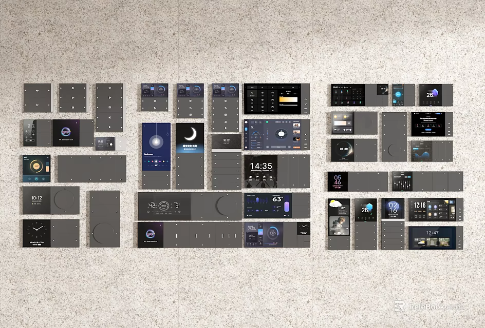 Modern Smart Switch Panels With Various Display Screens And Control Interfaces 3d model 
