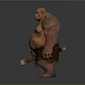 Muscular Shirtless Man with Large Build Holding Hammer Wearing Simple Shorts Against Grey Background