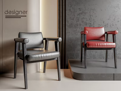 Modern Gray and Red Leather Accent Chairs With Armrests In Designer 3d model