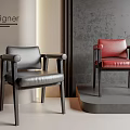 Modern Gray and Red Leather Accent Chairs With Armrests In Designer 3d model