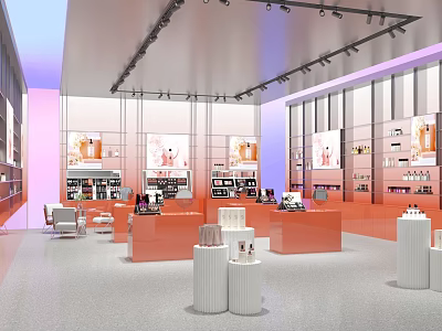 Modern Specialty Store Interior With Display Counters Product Shelves And Bright Lighting 3d model