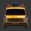 Vintage Police Car With Yellow Body Blue Red Emergency Lights And Classic Design