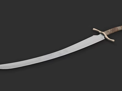 Traditional Curved Sword Weapon With Wooden Handle Golden Hilt And Silver Blade 3d model