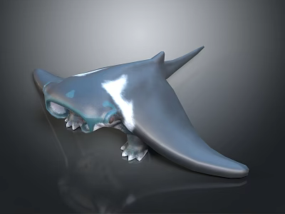 3D Fantasy Ray Creature With Gray White Body Blue Eyes And Claw Like Fins 3d model