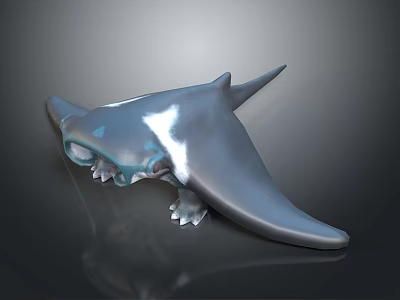 3D Fantasy Ray Creature With Gray White Body Blue Eyes And Claw Like Fins 3d model