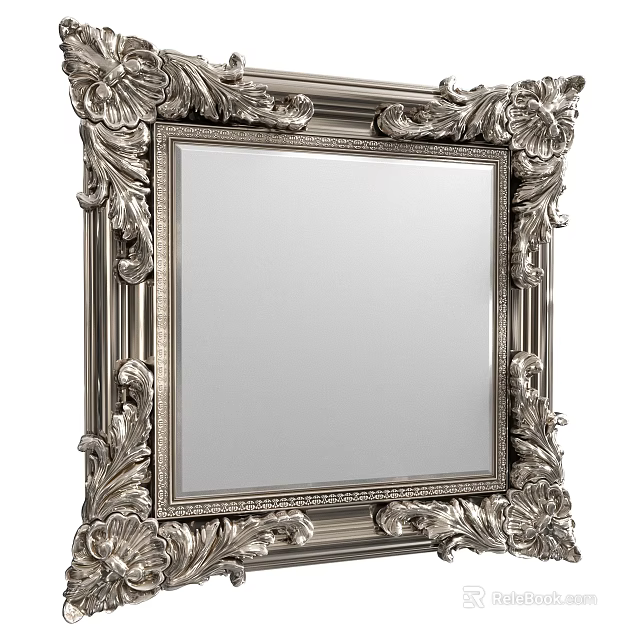 Ornate Silver Decorative Square Picture Frame With Intricate Floral Carvings 3d model 