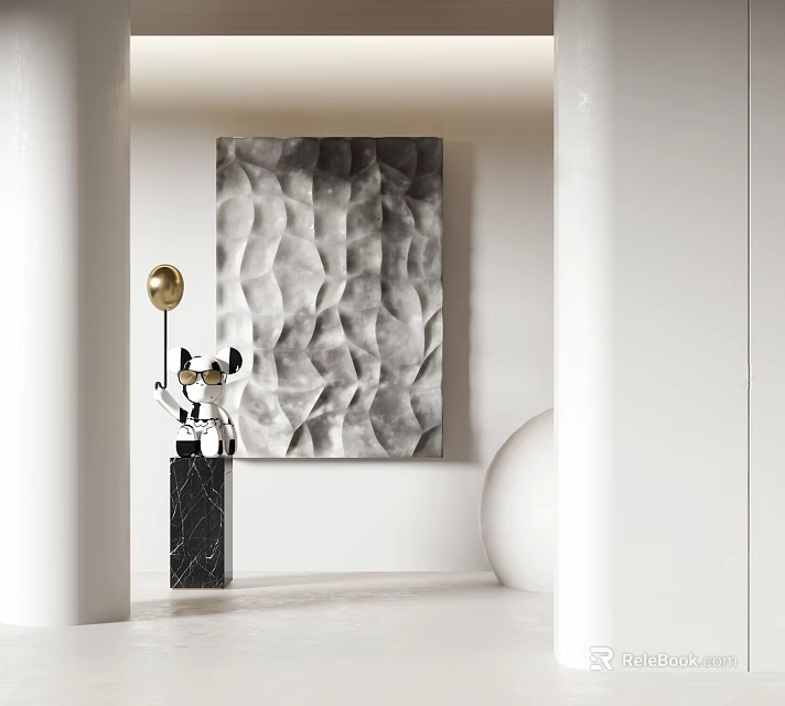 Modern Textured Wall Art With Gray Pattern And Decorative Gold Accents 3d model 