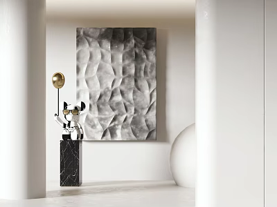 Modern Textured Wall Art With Gray Pattern And Decorative Gold Accents 3d model