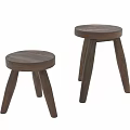 Modern Set of Two Wooden Round Three Legged Stools for Home Furniture