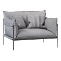 Modern Light Fabric Leisure Chair With Brass Frame And Ribbed Green Brown Pillows