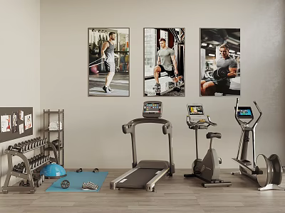 Fitness Equipment for Home Gym with Treadmill Exercise Bike Elliptical Dumbbell Rack and Yoga Mat 3d model