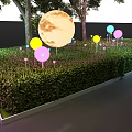 Colorful Outdoor Lights On Green Lawn With Circular Moon Pattern And Spherical Lamps