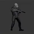 Game Movie Character Wearing Tactical Combat Armor With Glowing Visor And Rifle 3d model